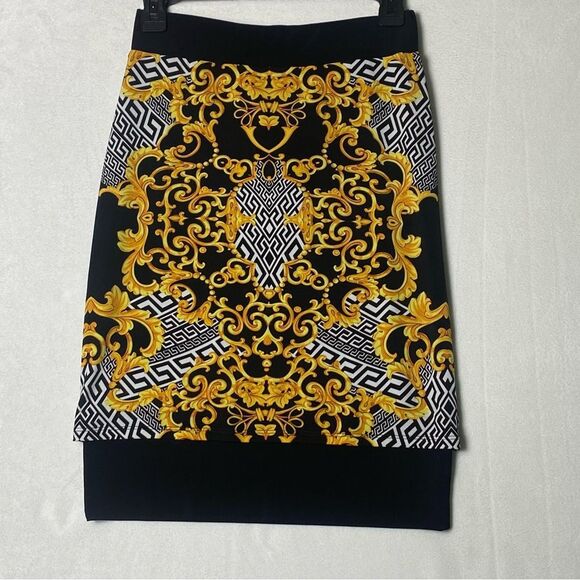 Joseph Ribkoff Pull On Gold/Yellow/Black Gro Design Skirt Size 2 - Picture 1 of 9